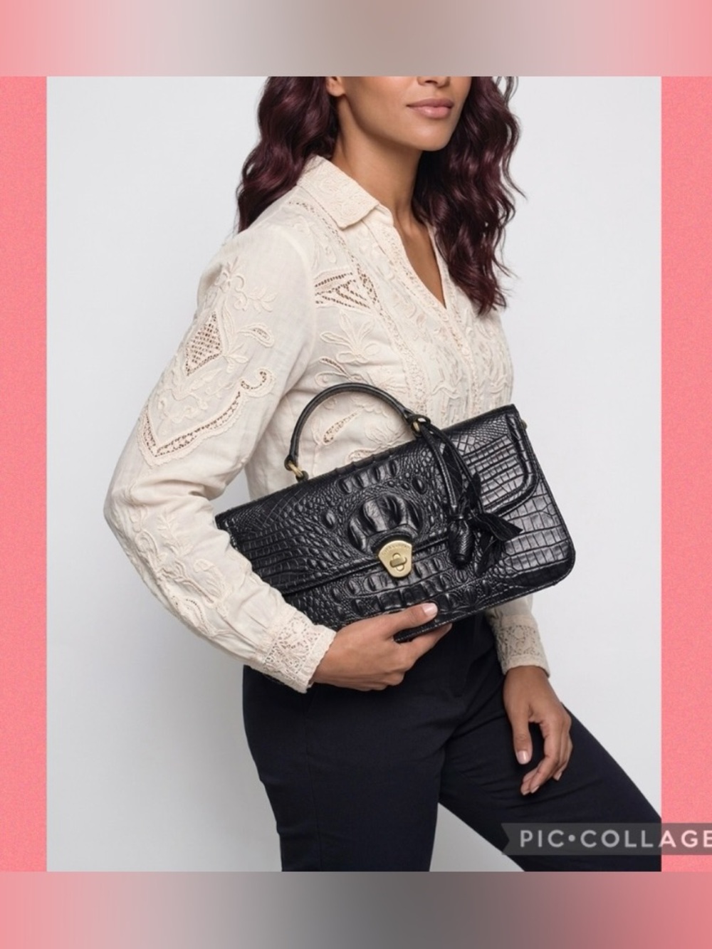 AMATA BLACK Les ROSES East/West Satchel by BRAHMIN